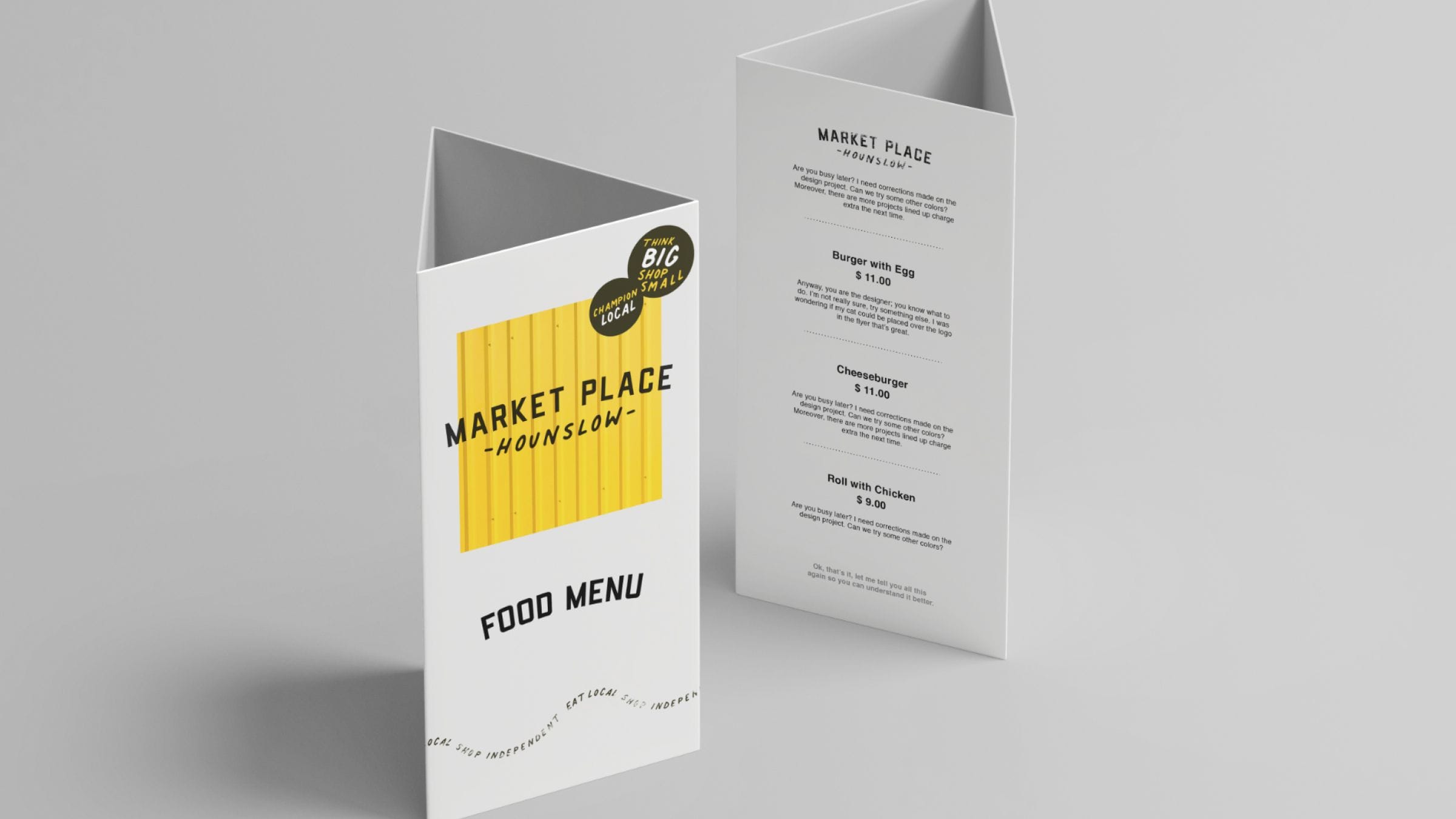 A concept for the Market Place Hounslow food menu