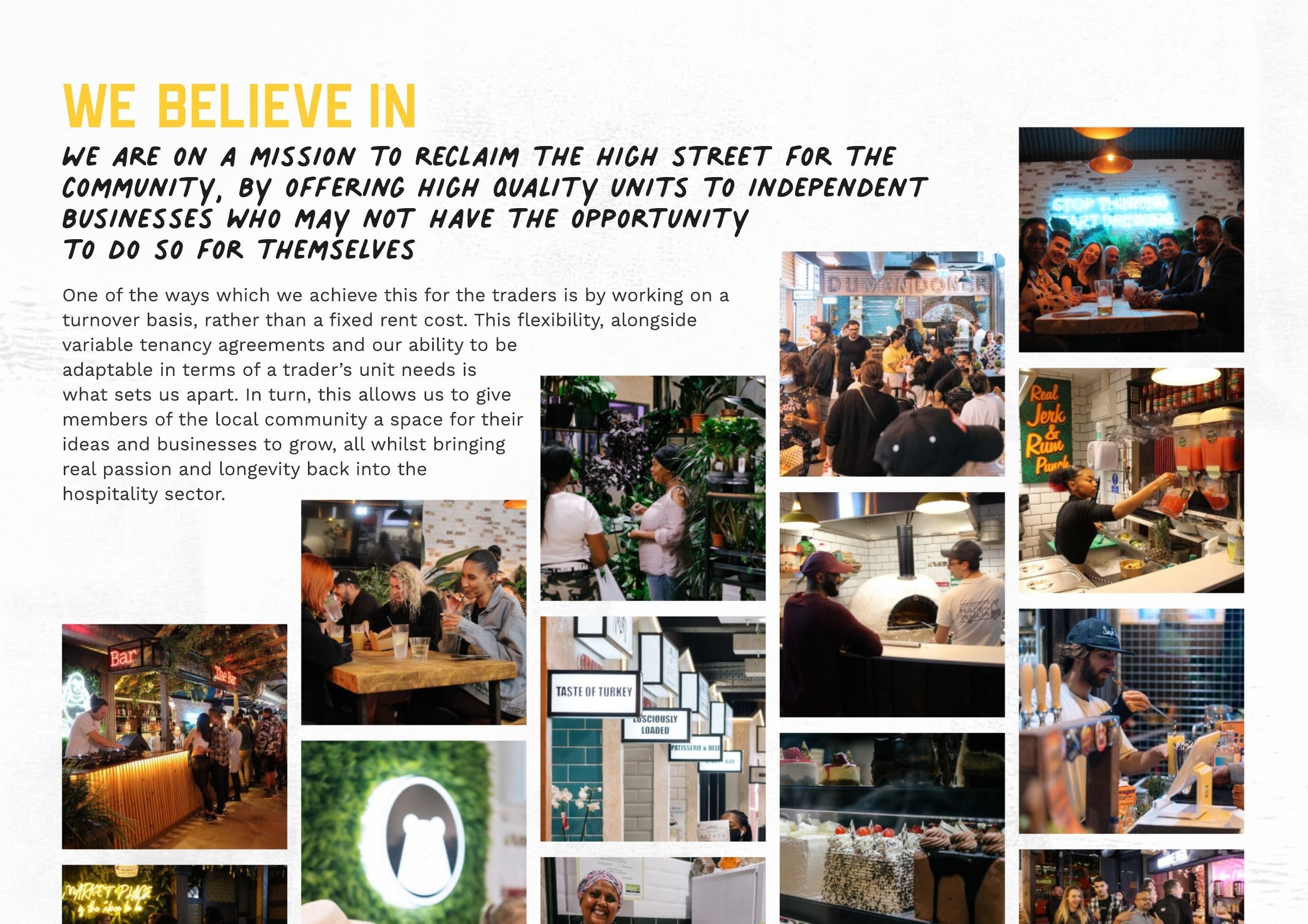 We believe in: reclaiming the high street for the community, with photographs of the traders