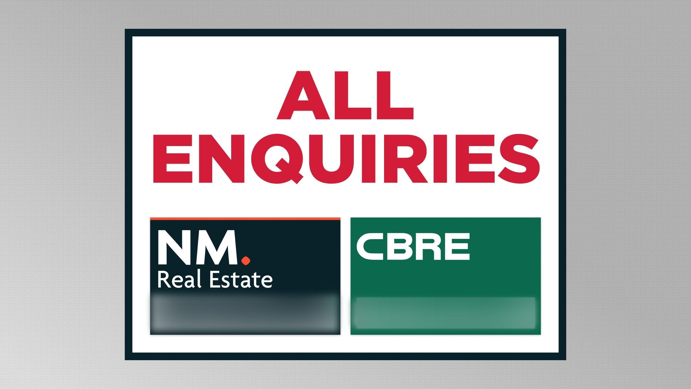 A letting board for NM Real Estate and CBRE