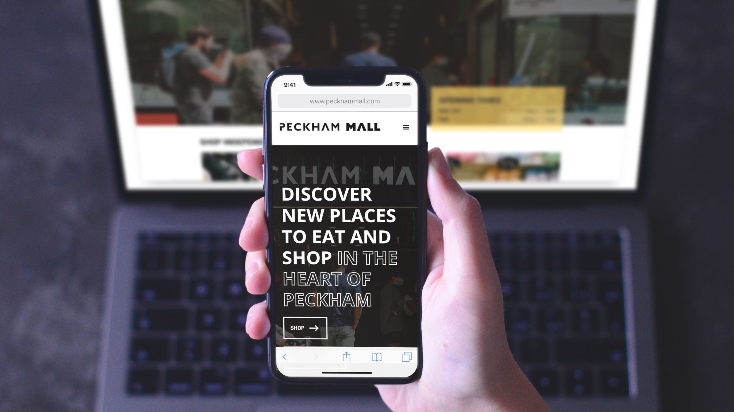 The Peckham Mall website on a phone