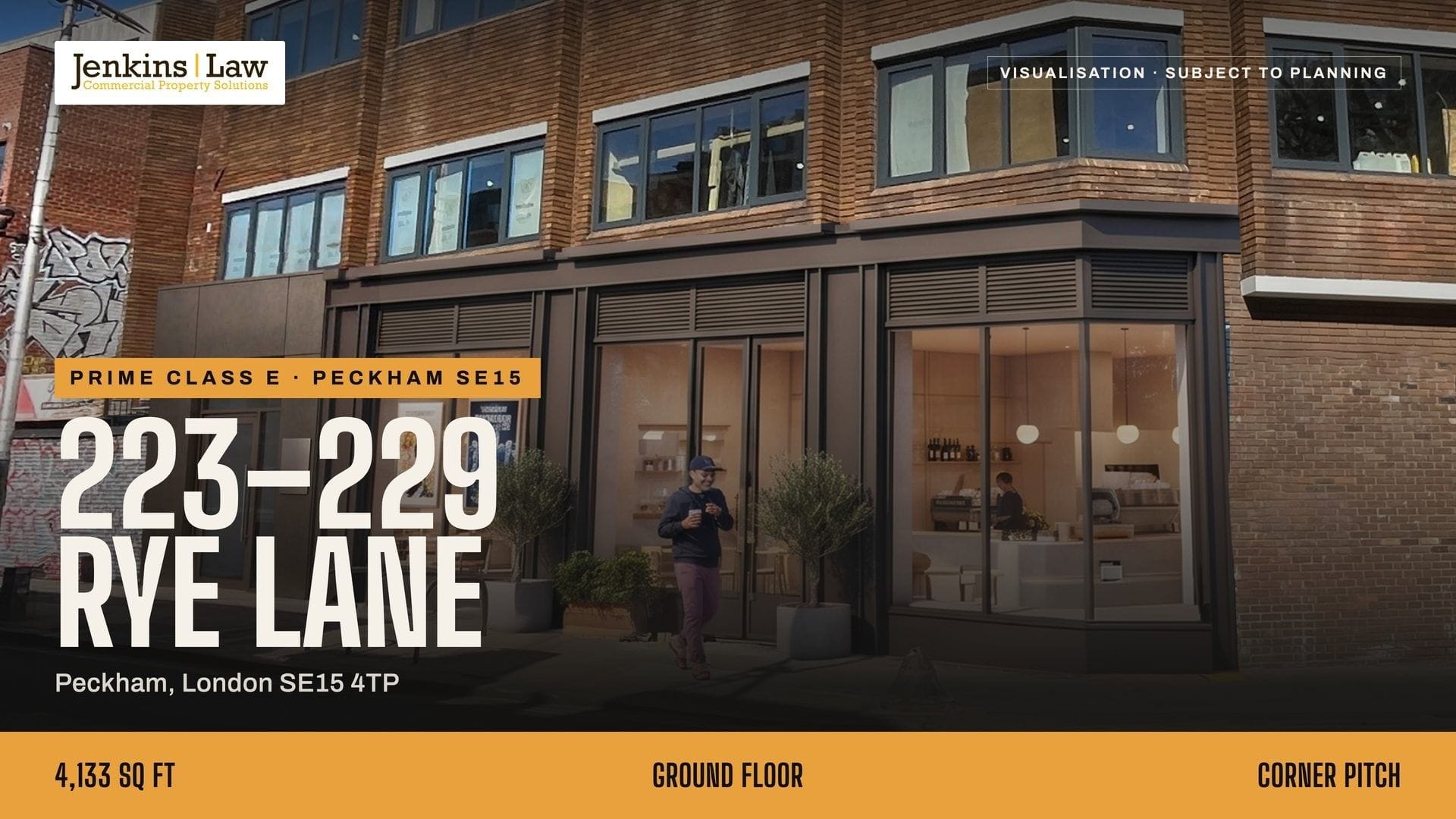 Cover of the Rye Lane letting brochure, with a CGI of the finished corner